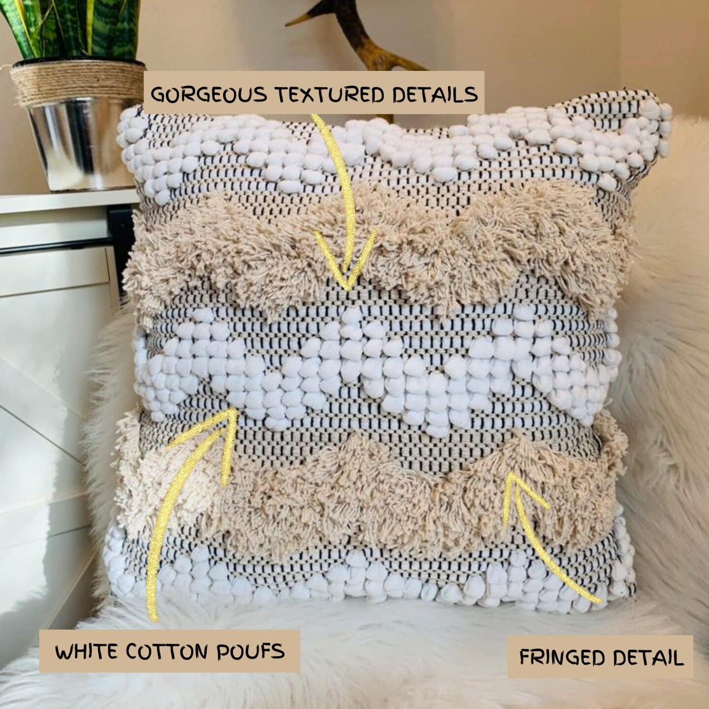 Bohemian Moroccan Rustic Decorative Throw Pillow Cover 18”x18” (Zigzag)