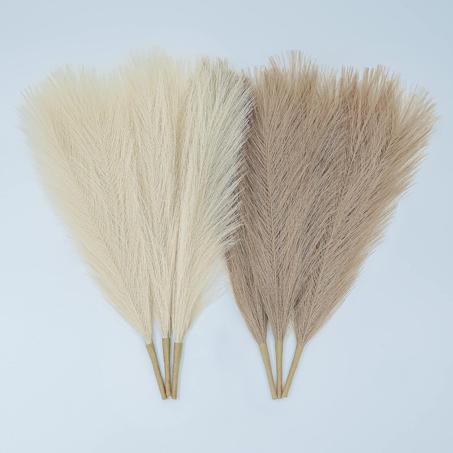 6 Stems Faux Pampas Grass – 17” Short Artificial Pampas for Boho Home, Living Room, Wedding, Christmas & Aesthetic Room Décor