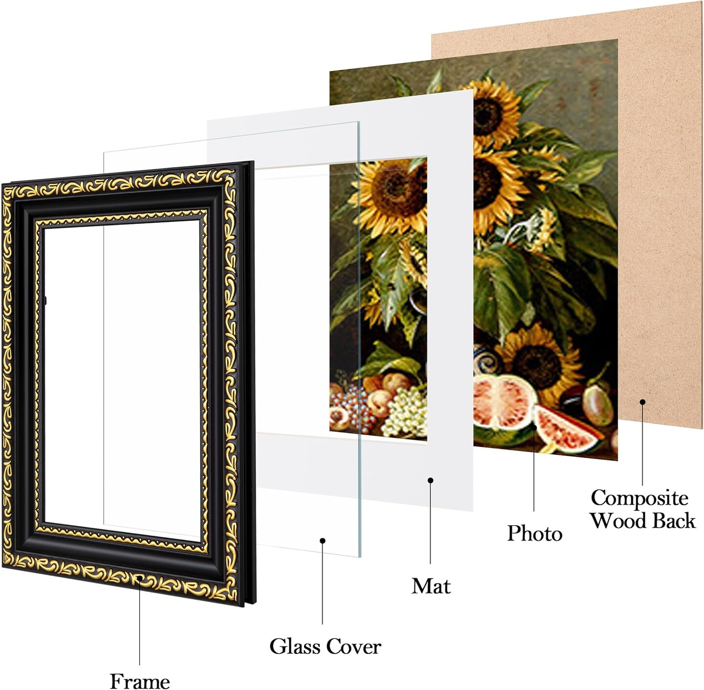 5x7 Picture Frames Set of 4, Vintage Photo Frames with Glass, for Tabletop or Wall Decor, Black Gold