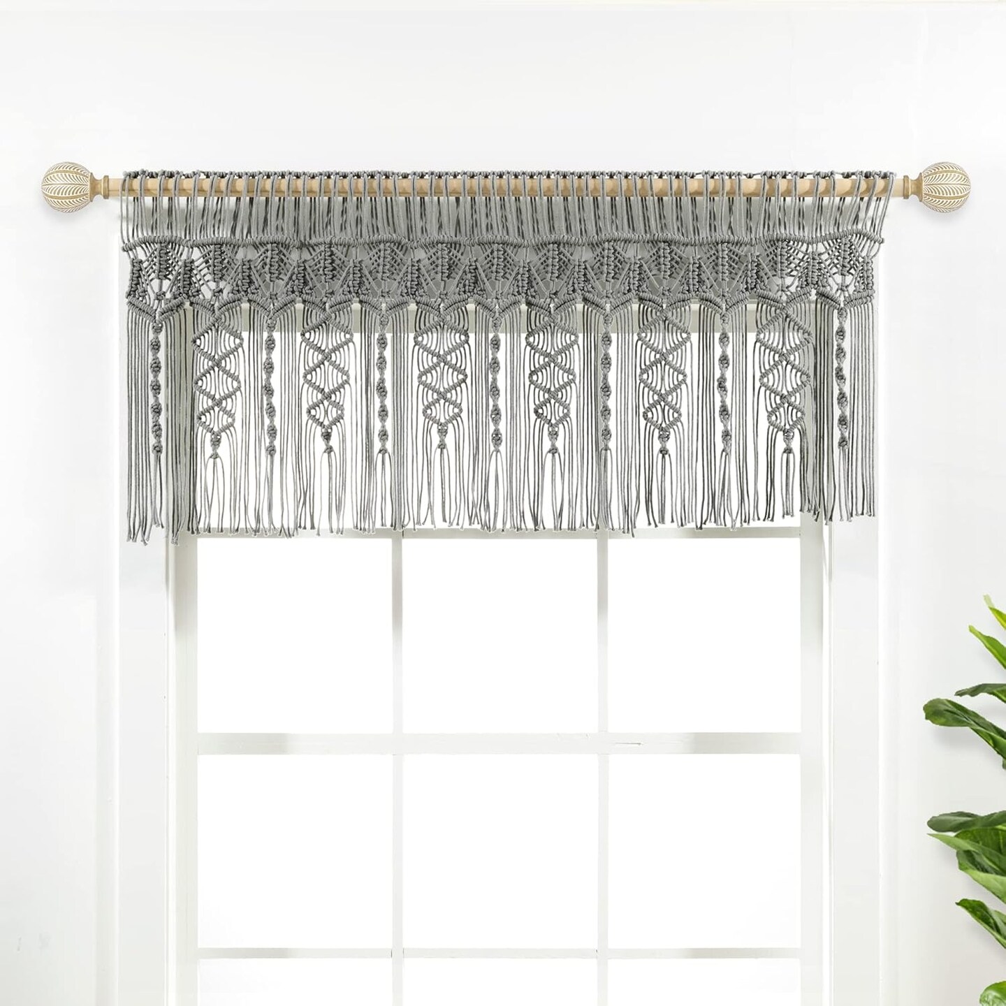 Boho Macrame Textured Cotton Valance Curtain 50" W x 20" L (Gray)