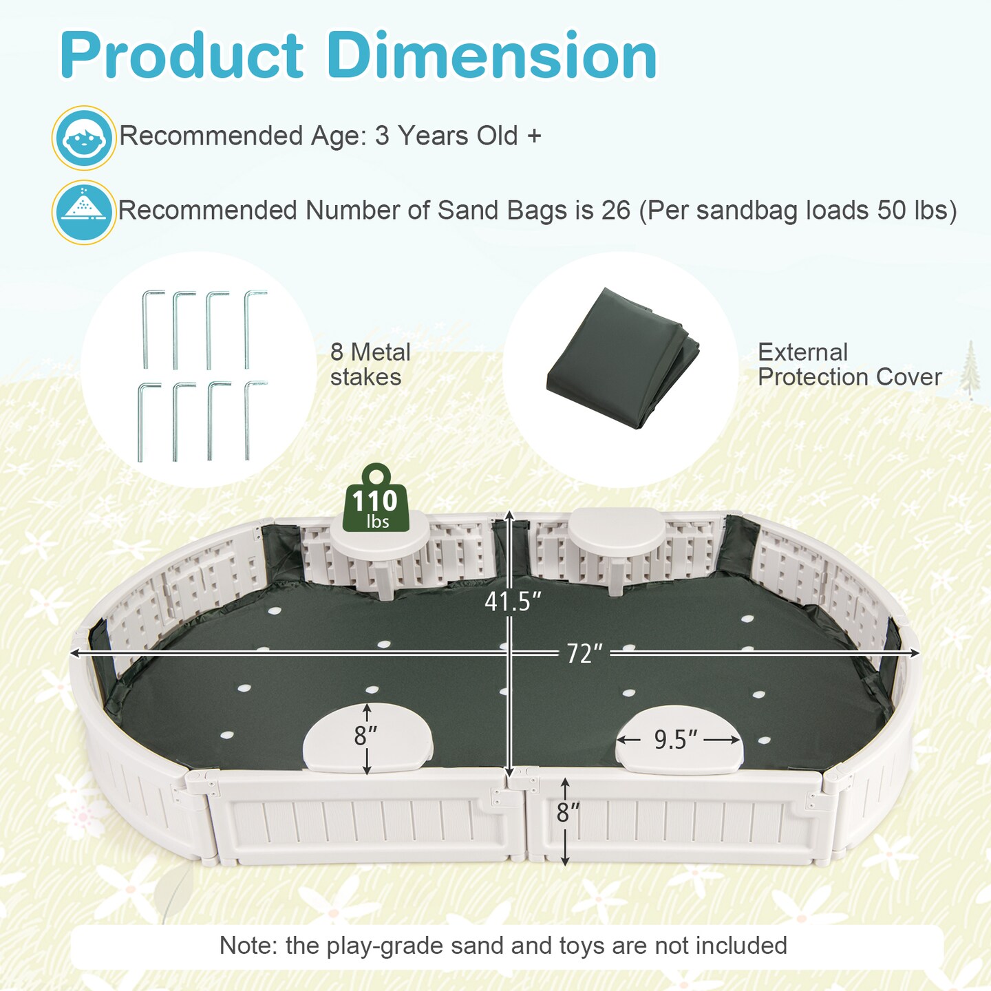 6 Feet Outdoor Sandbox for Kids with Corner Seats and Drainage Liner