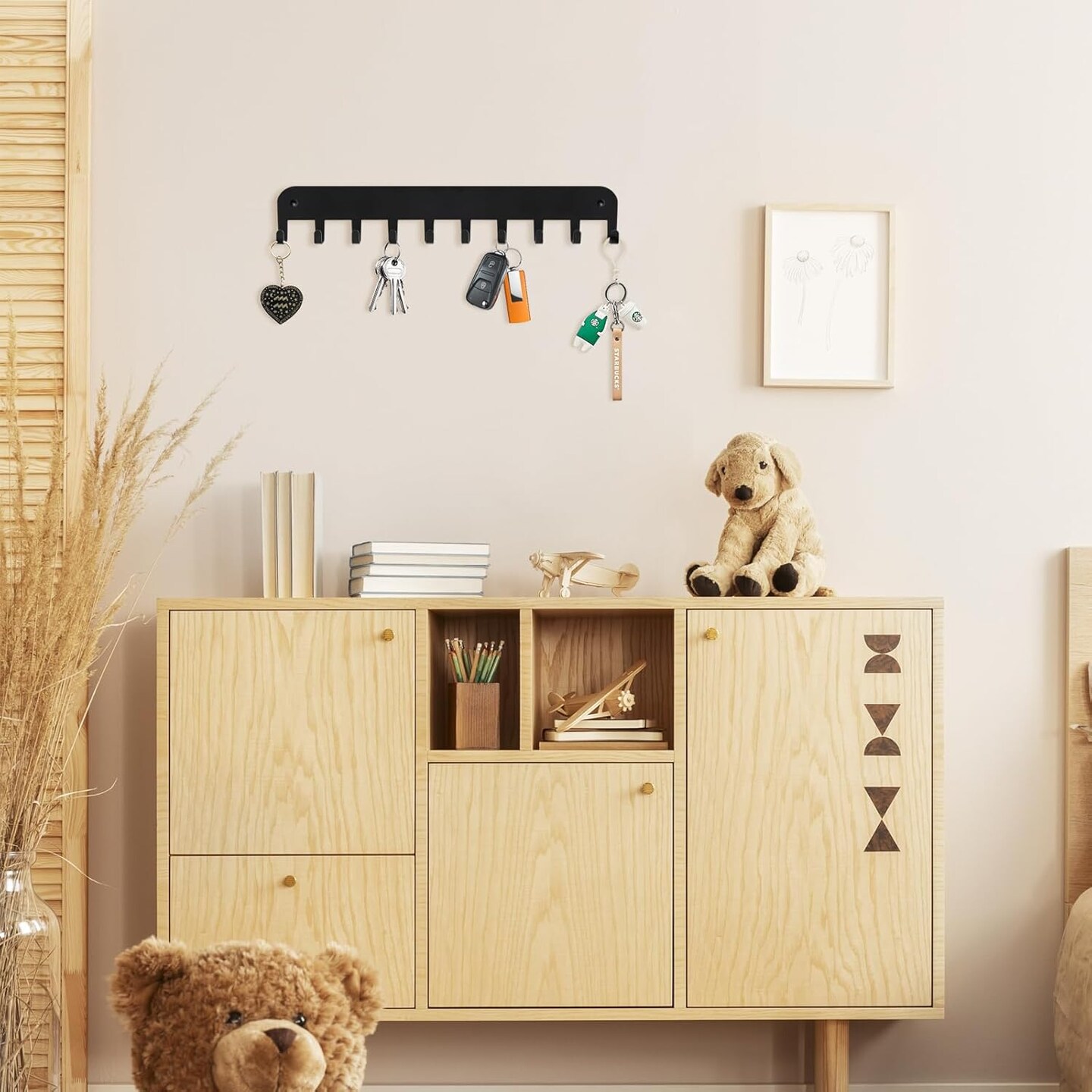 2 Pack Key Holder Wall Mount, 10 Hooks Car Key Holder for Wall, No Drilling Required, Key Rack Adhesive, Keys Hanger on Wall, Key Rack Wall Mount for Entryway, Living Room, Hallway (Black)