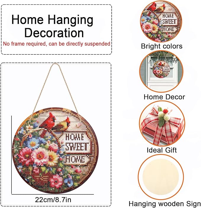5D Diamond Art Painting Kits for Adult Beginners with Tools, DIY Sign Gem Bead Art Wooden Plaque Full Drill Paint by Number Pendant for Home Garden Decor, Spring Bird