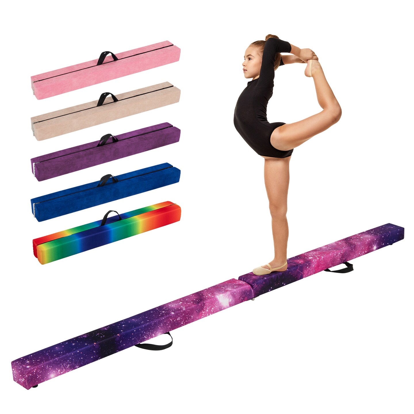 Suede Balance Beam with Pine Wood Core, Foldable and Rubber Feet