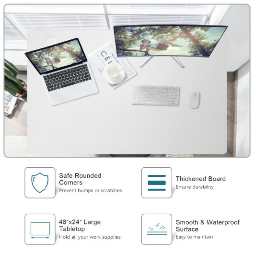 Large 48 Inch White Desk Tabletop Wooden Surface with Cable Management and Rounded Corners (Only Tabletop)