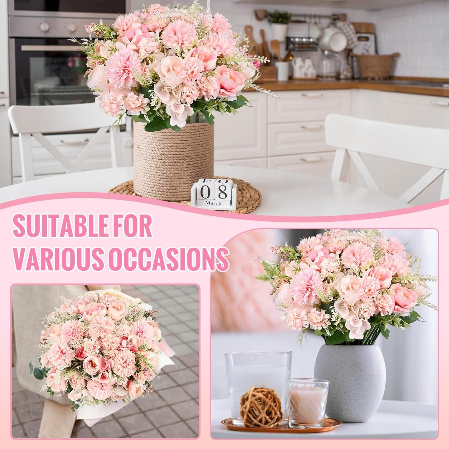 12 Bundles Peonies Artificial Flowers Silk Flowers Fake Peony Bouquet Faux Peonies Flowers Bulk for Decoration Vase Florals Arrangements Home Wedding Centerpieces Party Decorations
