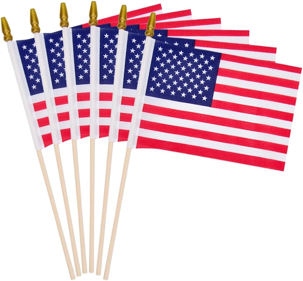 6 Pcs 4x6 Inch American Flags on Stick, Mini Handheld US Flags with Solid Wooden Pole Safety Spear Top for Yard Sign, Memorial Day, Independence Day Decorations, Parade, Patriotic Decorations