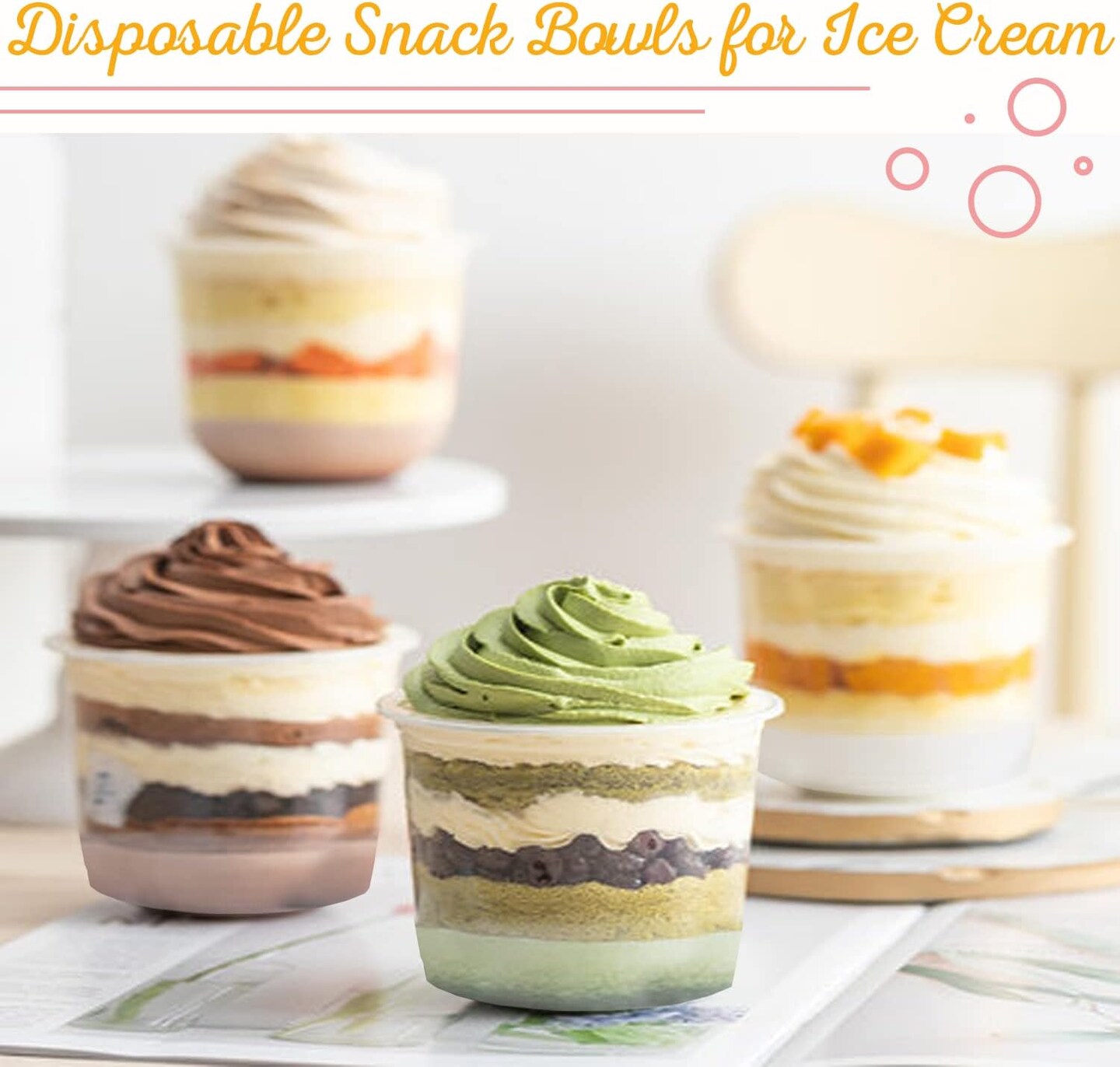 50 Pack 8oz Disposable Clear Plastic Cups with Dome Lids(Hole in the Lid),PET Dessert Cups,Disposable Snack Bowls for Ice Cream,Cake,Fruit,Parfait, Pudding and Shot
