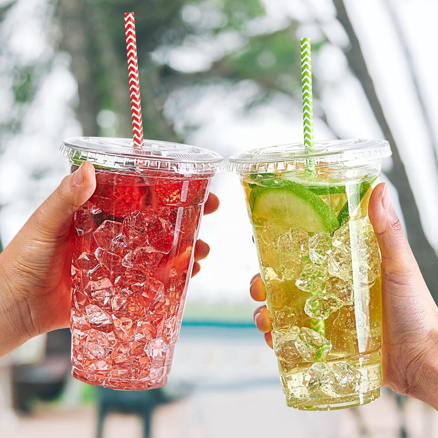 [90 Sets] 20 oz Clear Plastic Cups With Flat Lids, Disposable Drinking Cups, 20 oz Plastic Cups for Ice Coffee, Smoothie, Slurpee, or Any Cold Drinks