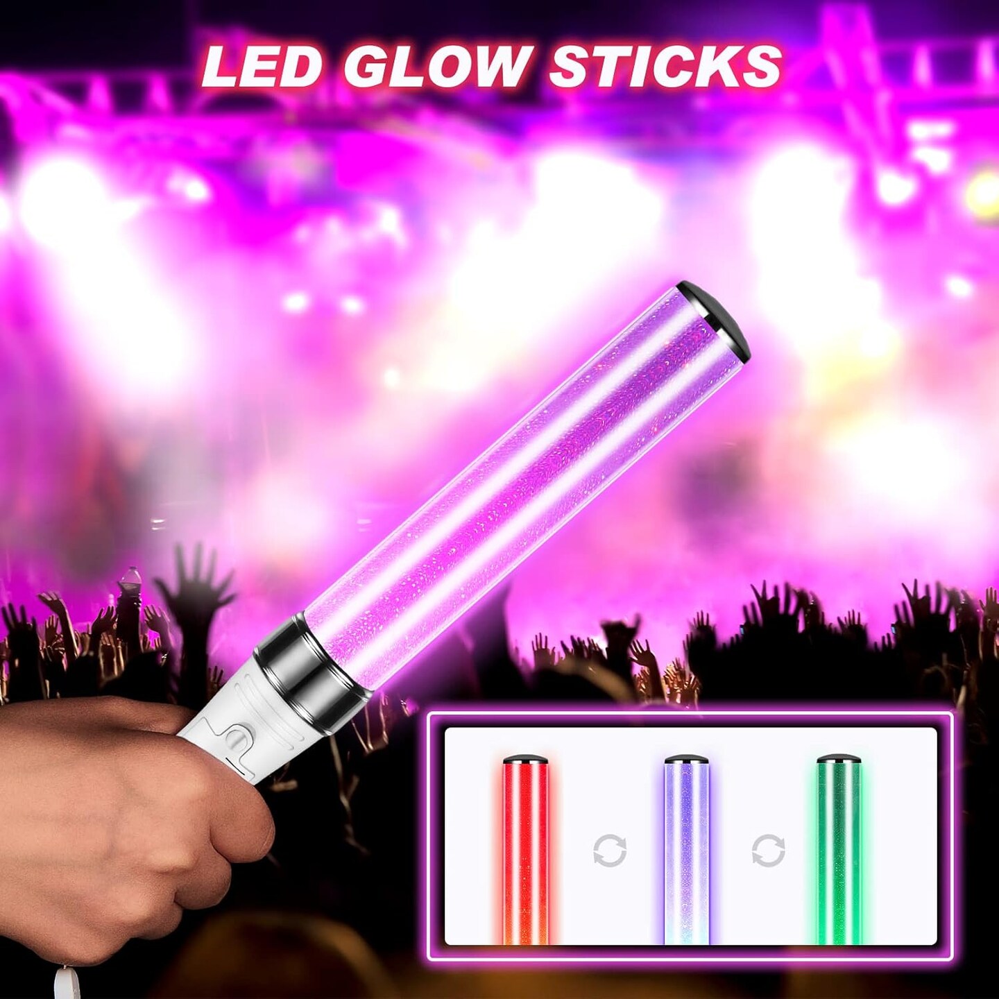 2 Pcs Reusable Light Sticks 15 Color 2 Lighting Modes Multicolor LED Flashing Bright Glow Lightsticks for Concert Glow in the Dark Party Favor Supplies