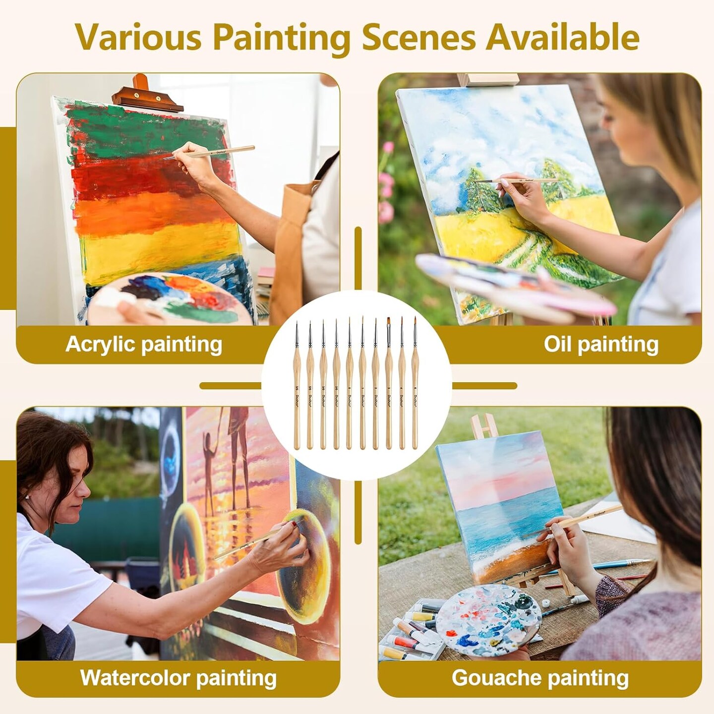 Miniature Paint Brushes, Set of 10 Pcs Paint Brushes for Acrylic Painting, Watercolor, Oil, Figurine, Craft, Models, Nail Art, Face Painting