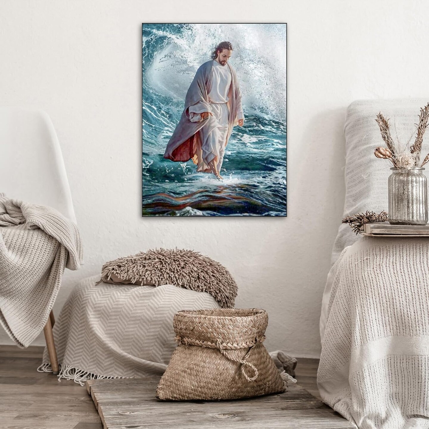 Jesus Diamond Art Kits for Adults, Jesus Walk On Sea Diamond Painting Kits for Adults Beginners, Jesus Christ Religious DIY 5D Round Full Drill Diamond Paintings Gem Art 12x16 inch