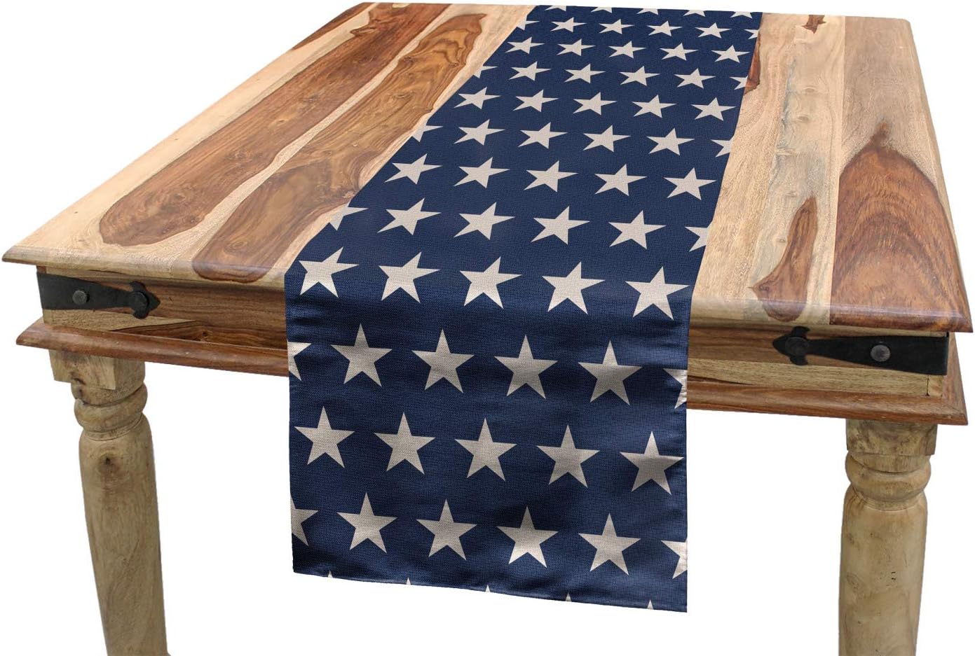 Star Table Runner, Patriotic Star of The American Flag Independence Themed Freedom Concept USA, Dining Room Kitchen Rectangular Runner, 16&#x22; X 120&#x22;, Violet Blue and Tan
