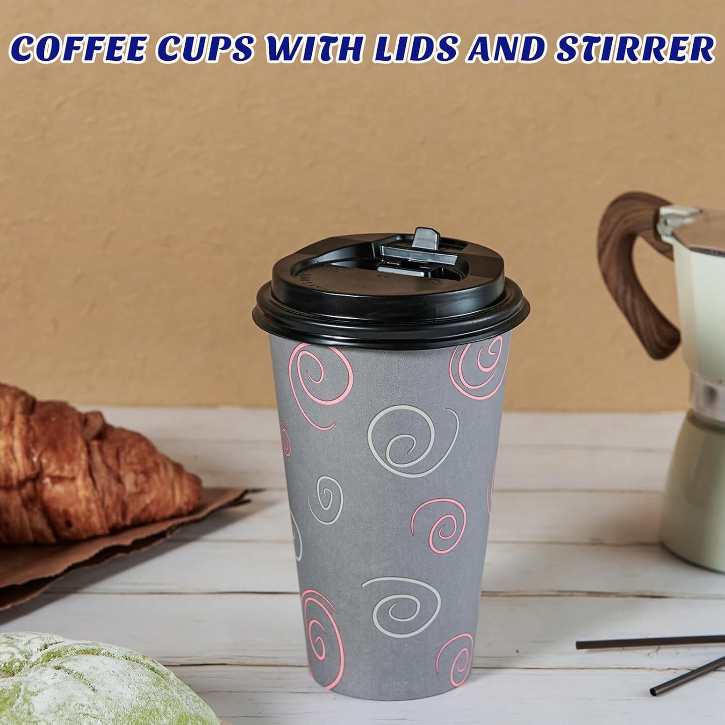 100 Pack 16 oz Paper Cups, Disposable Coffee Cups with Lids and Straws for Drinking Water, Tea, Used for Home, Shops and Cafes