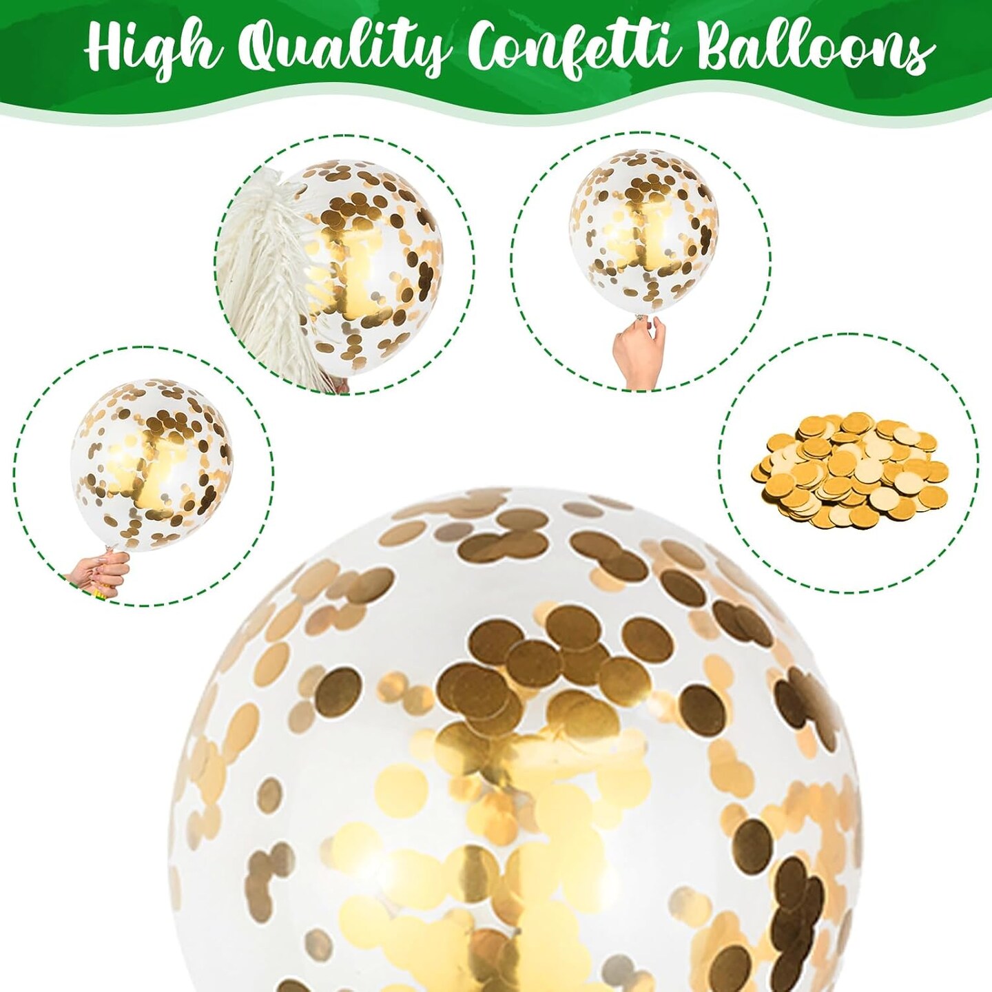 Green Gold Balloons Set, Dark Green Pearl Lime Green Metallic Gold White with Confetti Latex Balloons, Light Green Gold White Balloon