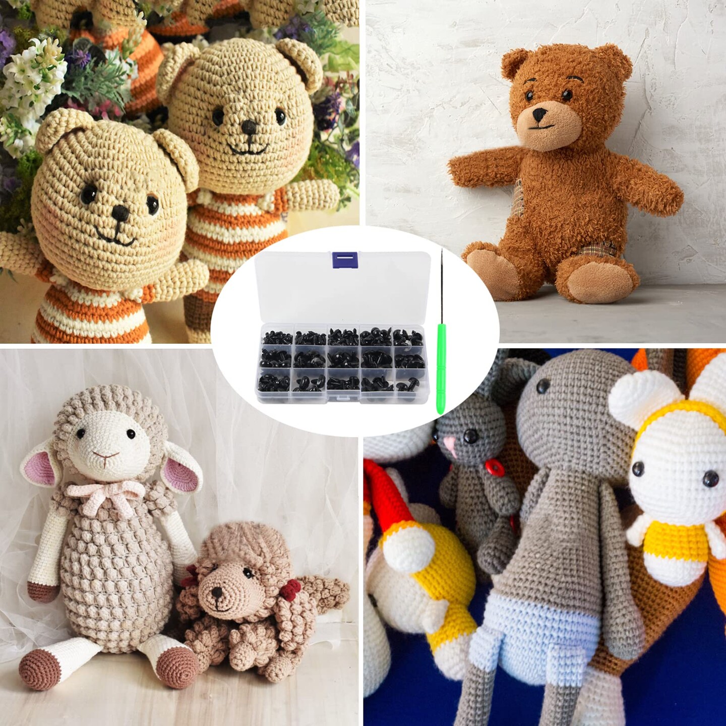 566PCS Safety Eyes and Noses for Amigurumi, Stuffed Crochet Eyes with Washers, Craft Doll Eyes and Nose for Teddy Bear, Crochet Toy, Stuffed Doll and Plush Animal (Various Sizes)&#x26; Organizer Storage Tote Bag