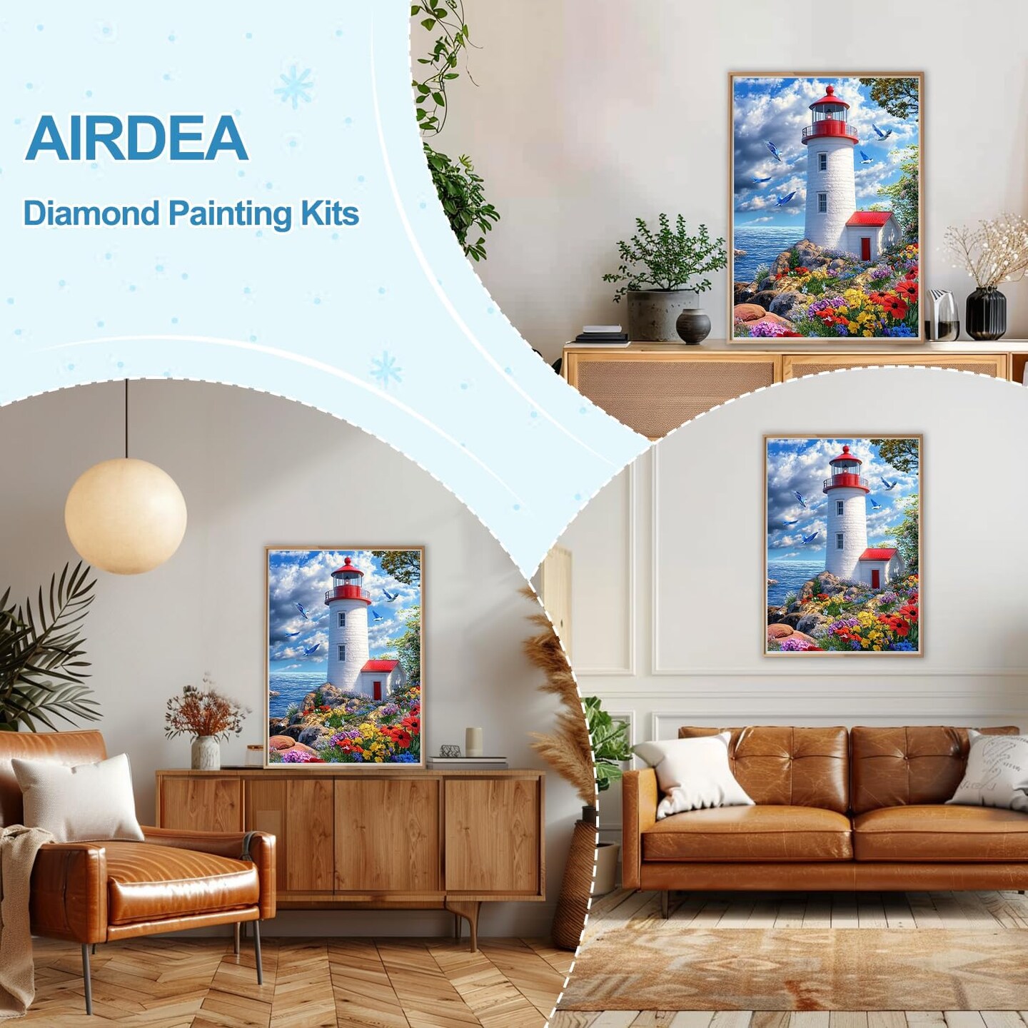Diamond Art Paintings Kits for Adults,Lighthouse Diamond Art Kits for Adults,12x16 Inch DIY Diamond Art Paintings Kits Seaside Flowers and Seagulls,Diamond Art Painting Set