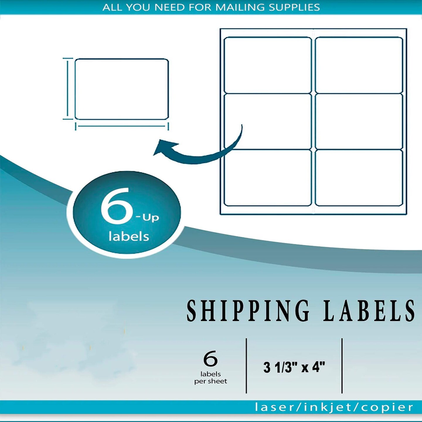100 Count 6 Up White Shipping Labels 3 1/3" x 4" Self Adhesive