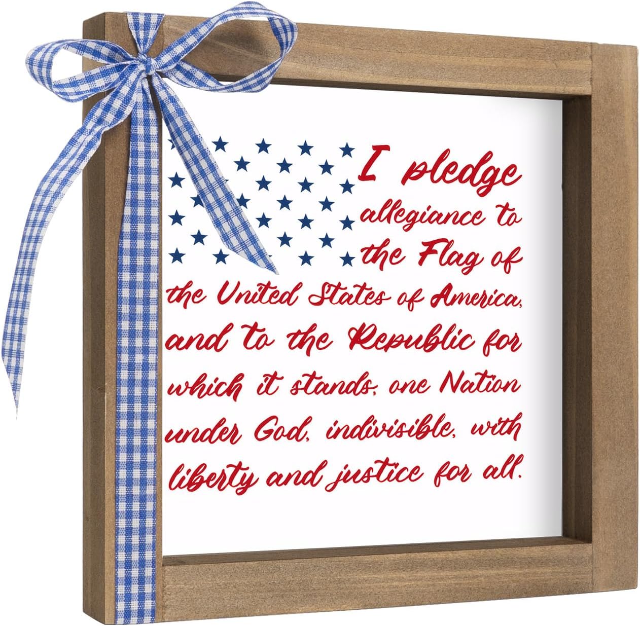 I Pledge Allegiance to the Flag of United States of America Sign, 6x6 Inch Rustic Wood Framed 4th of July Independence Day Patriotic Decor, Americana Decoration for Home Office Table Desk