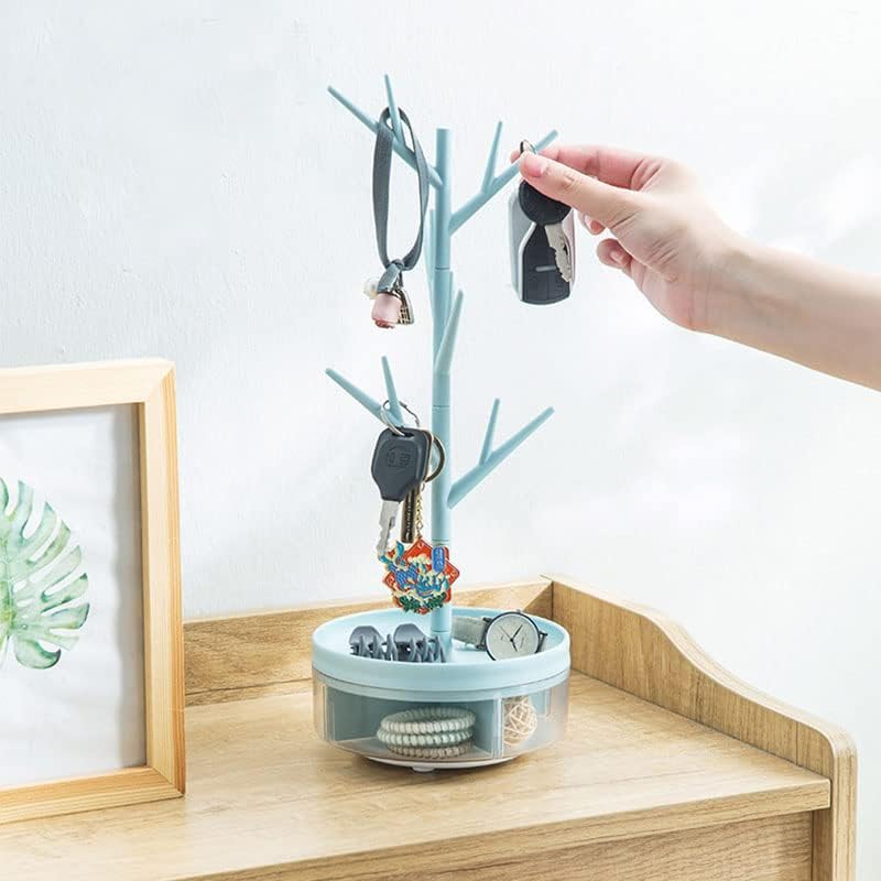 Branch Jewelry Rack With Rotatable Base and Storage Box Tree Tower Rack Hanging Organizer for Ring Earrings Necklace Bracelet