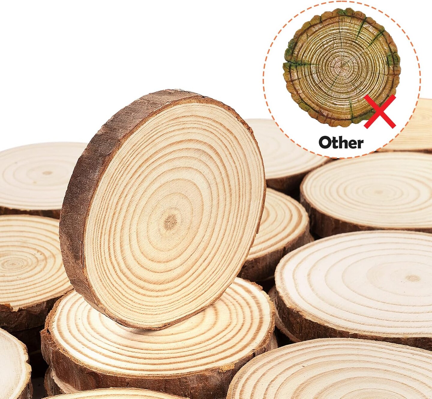 Natural Wood Slices 50 Pcs 2.4-2.8 Inches