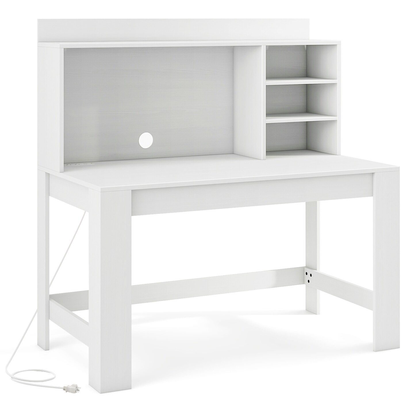 Modern Computer Desk with Hutch Built In Charging Station Storage Shelves