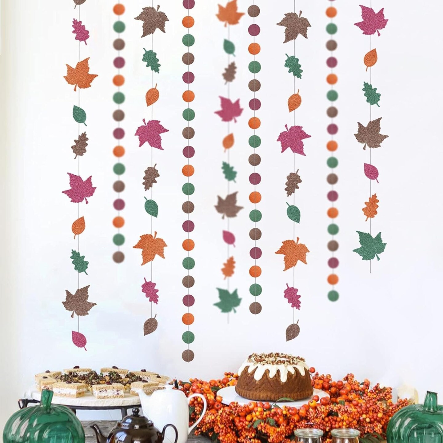 Fall Leaf Garland Backdrop Leaves Thanksgiving Autumn Weddings Fall Multi Color Birthday and Harvest Festival Hanging Decor Office Party Supplies