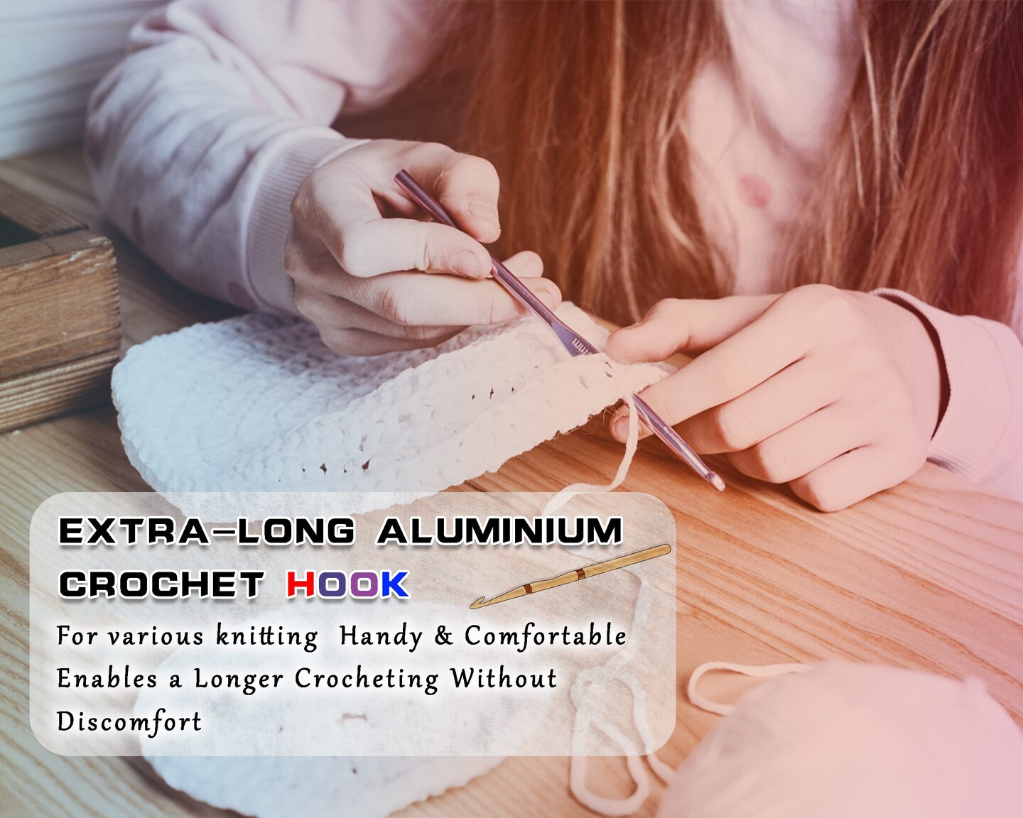 LOOEN 61Pcs Ergonomic Crochet Hooks Set, 22size (0.75mm-10mm), with Case for Arthritic Hands, Extra Long Crochet Needles, Nice Gift (Pink)