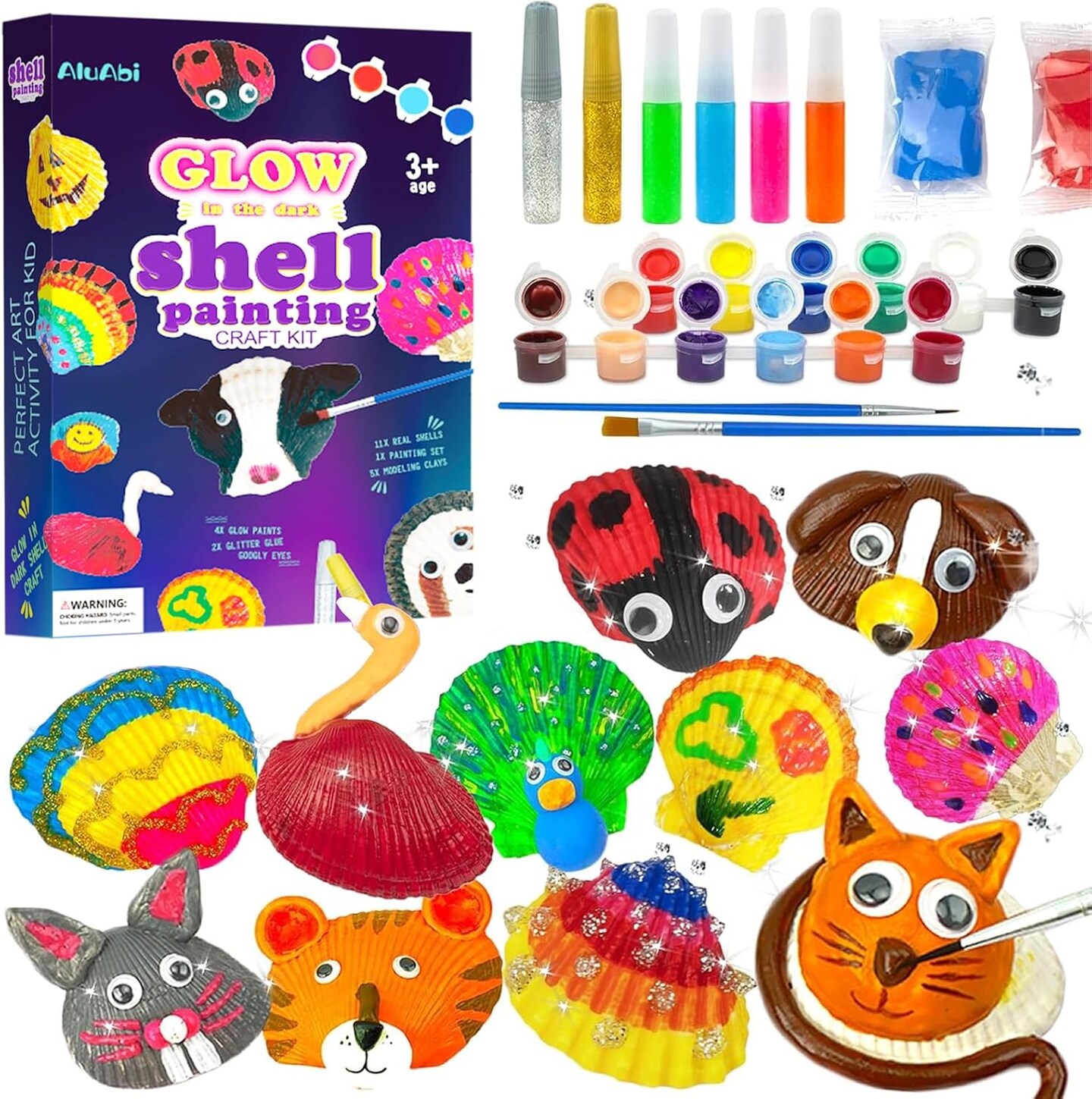 Kids Sea Shell Painting Kit - Glow in The Dark, Arts & Crafts Painting Kit for Boys and Girls, Craft Kits Gifts for Age 4,5,6,7,8,9,10,11,12, DIY Creative Art Activities Toys for Birthday,Party
