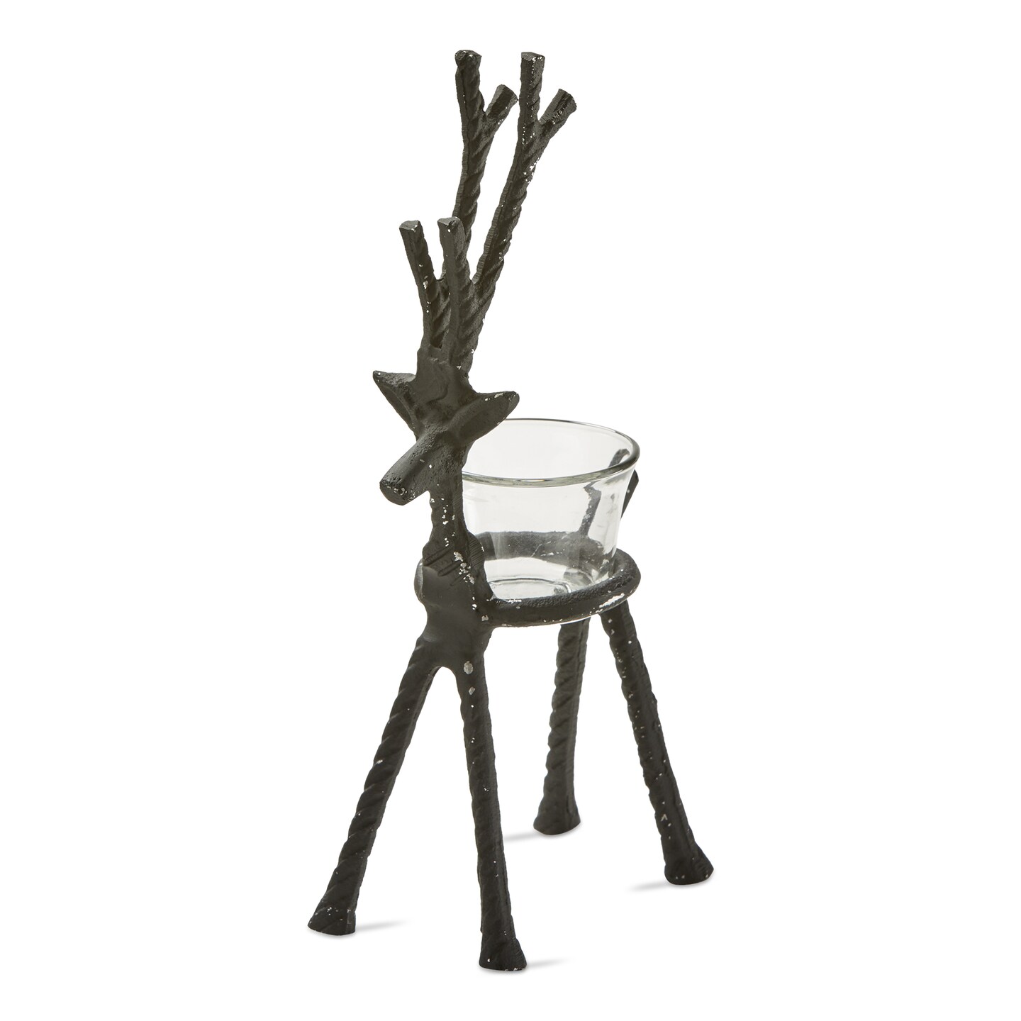 Rustic Black Aluminum Reindeer Tealight Holder 10 in for Christmas Candles Votive and Tealight Holders