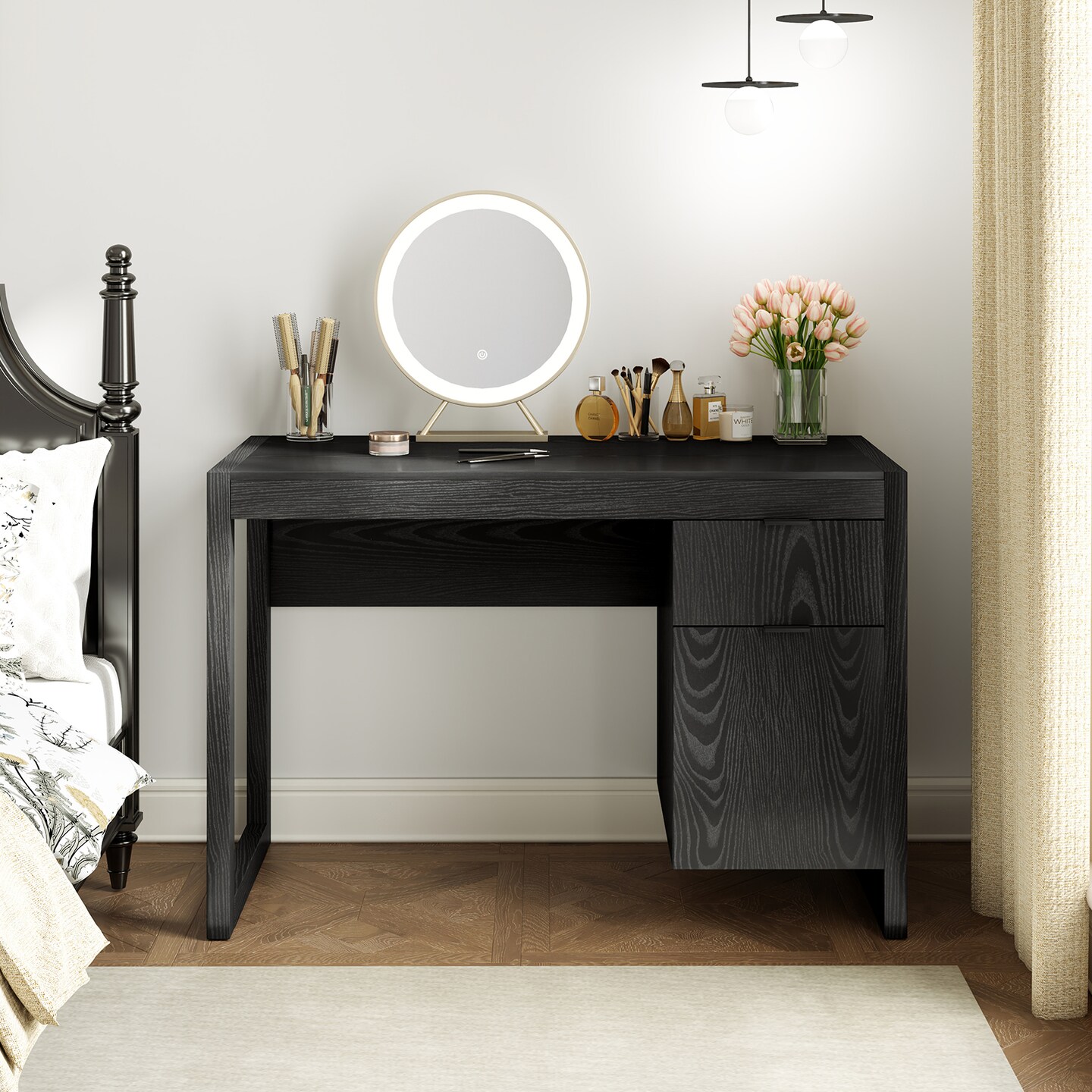 Stylish Modern Desk with Storage Cabinet and Drawer for Home or Office Workspace
