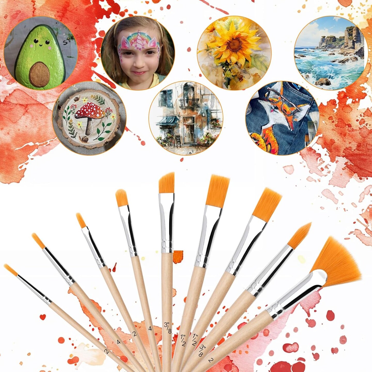 Paint Brush Set,35Pcs Paint Brushes Value Pack, Includes 33 Different Types of Brushes,1 Paint Brush,1 Sponge,Easy to Clean for Washable Paint Acrylic