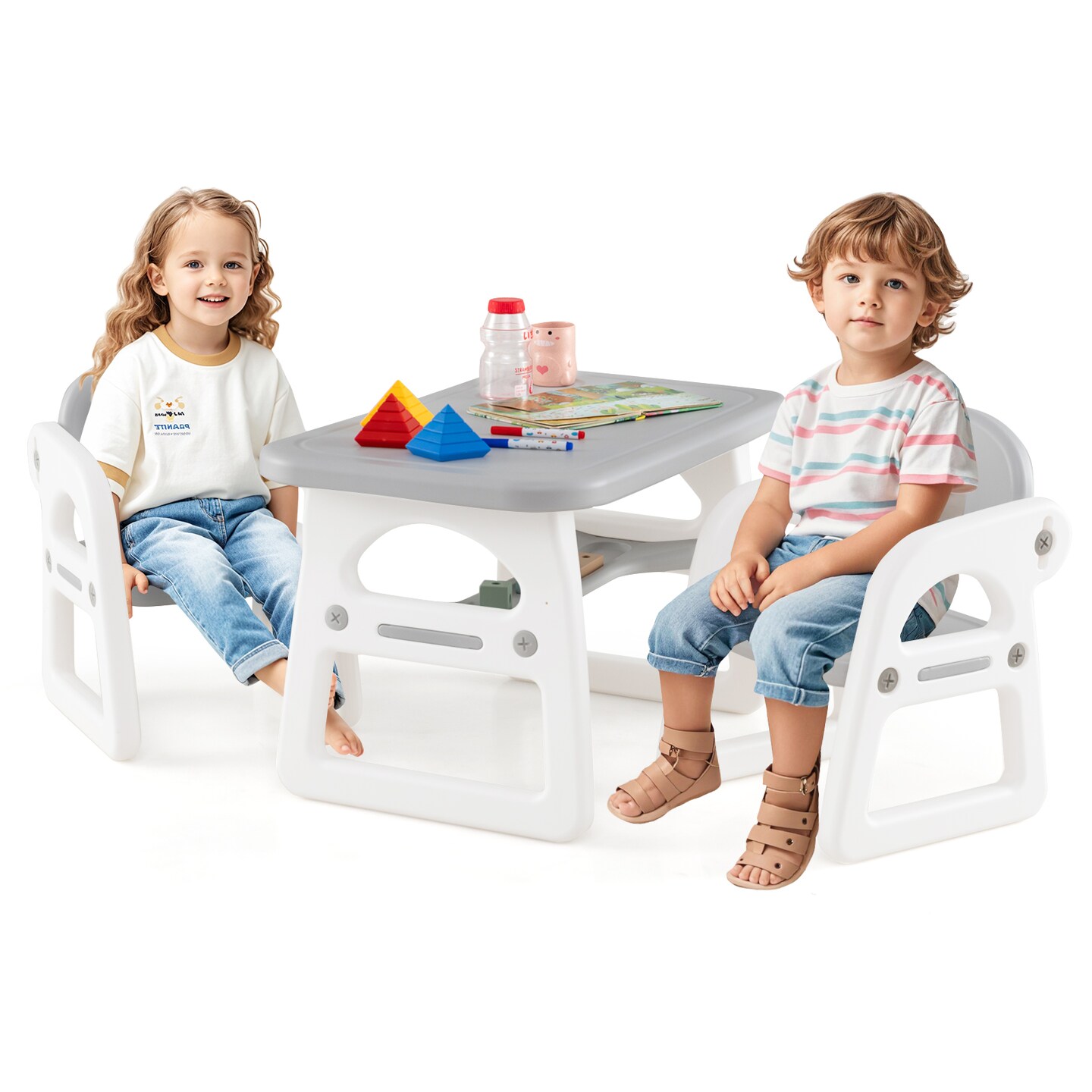 3-Piece HDPE Plastic Activity Table and Chairs Set with Storage Ideal for Kids Room