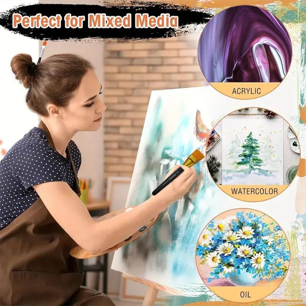 1 1/2 Inch Flat Paint Brushes 3Pcs - Large Acrylic, Oil & Watercolor Paint Brushes with Wooden Handle - Professional Artist Brush Set for Base Coating, Canvas, Crafts(3Pieces)