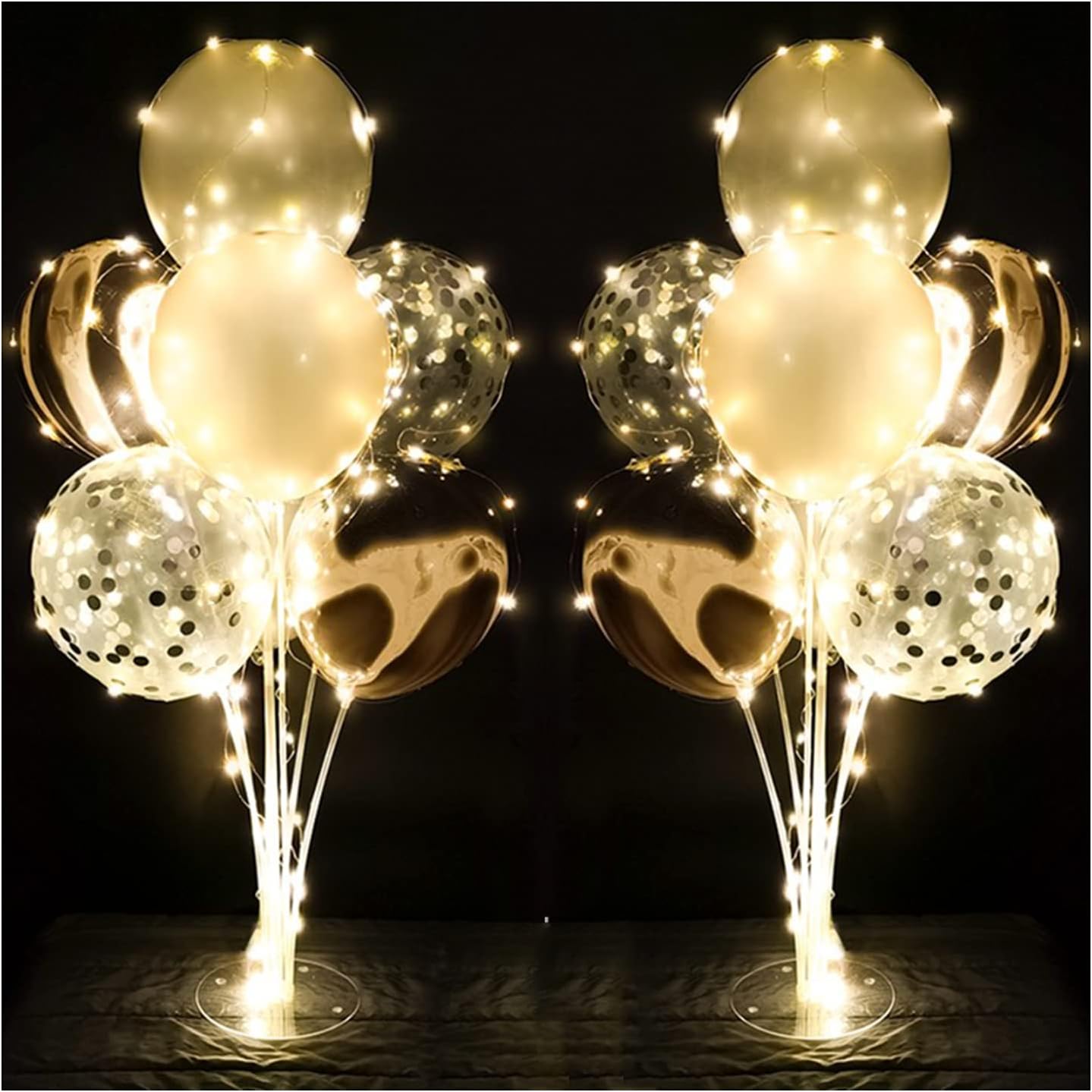 2 Sets Balloon Stand Kit Silver with String Light Table Centerpiece Reusable Balloon Decorations for Party (Silver)