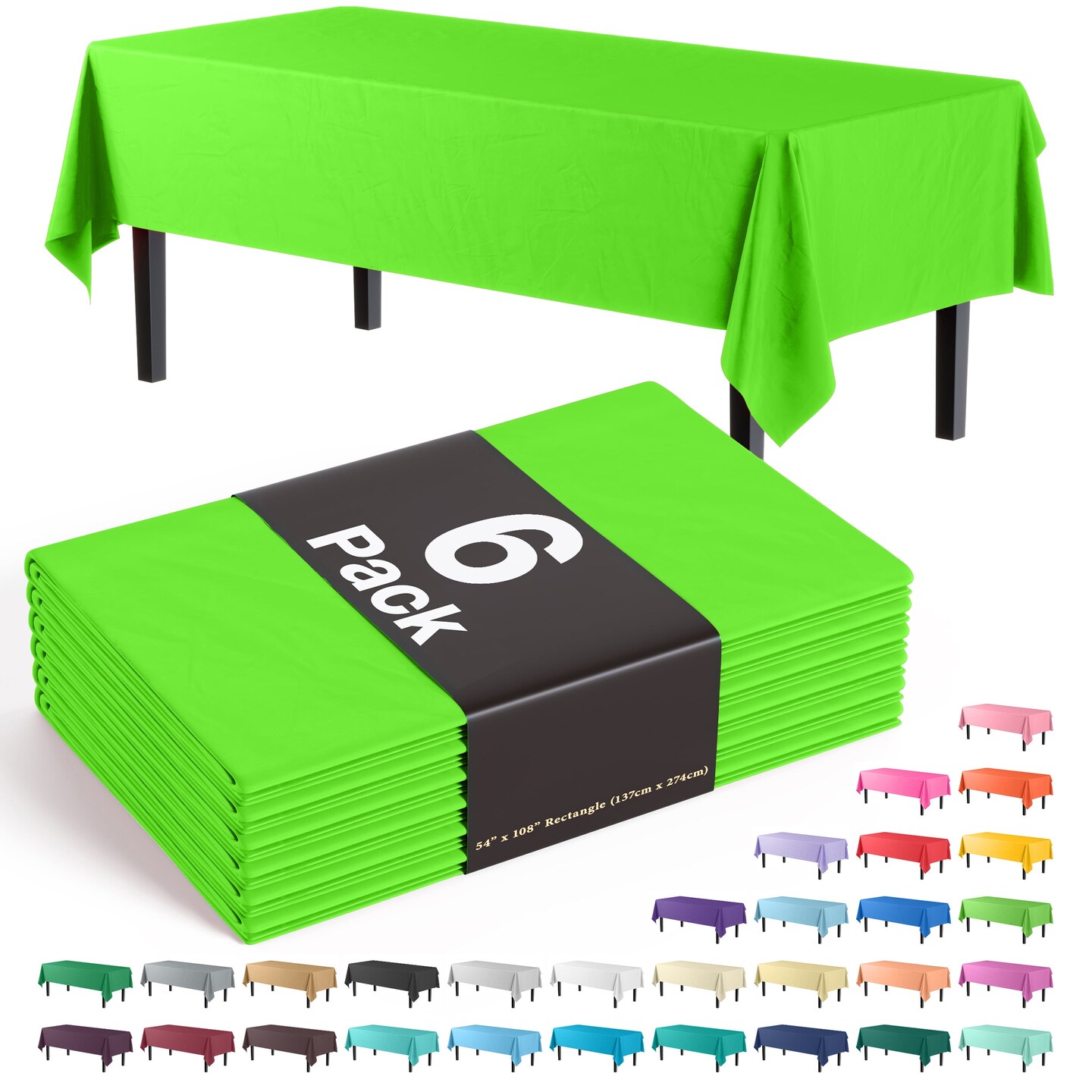 Exquisite 6-Pack Premium Plastic Tablecloth 54in. x 108in. Rectangle Plastic Table Cover
