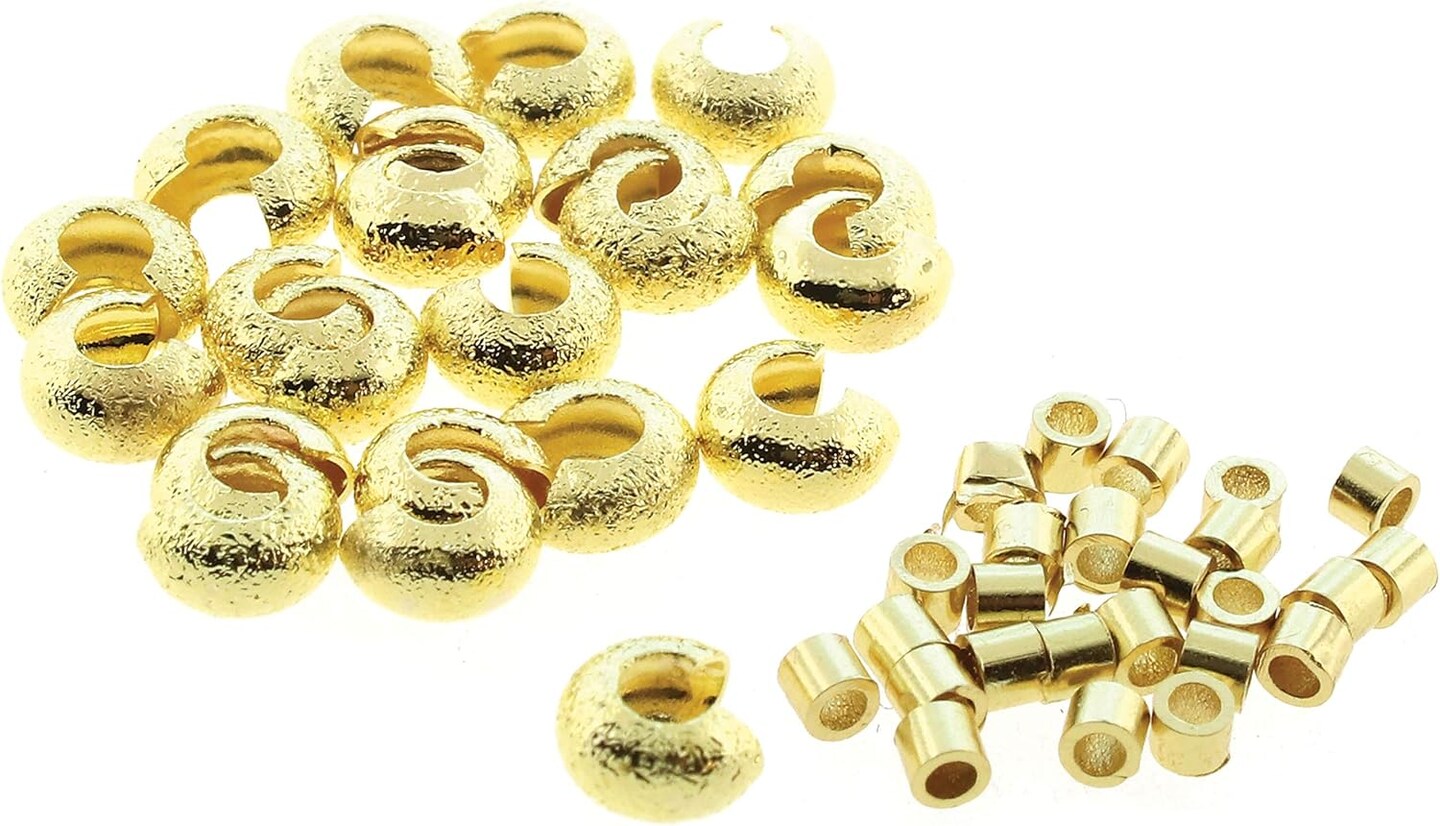 The Beadsmith Basic Elements Crimp Tubes &#x26; Stardust Crimp Covers Designed to Secure The Ends of Jewelry Stringing Cables &#x26; Wires, Gold Color