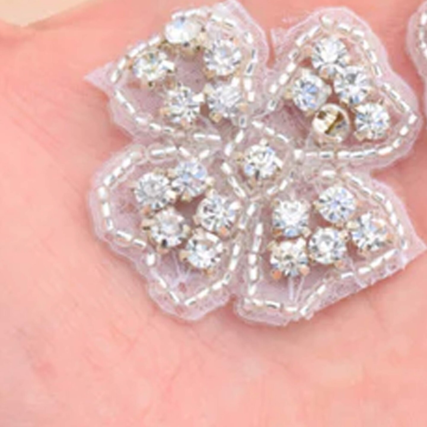 6 Pieces 1.5" Silver Rhinestone Flower Applique Patch Iron On Beaded Embellishment Craft