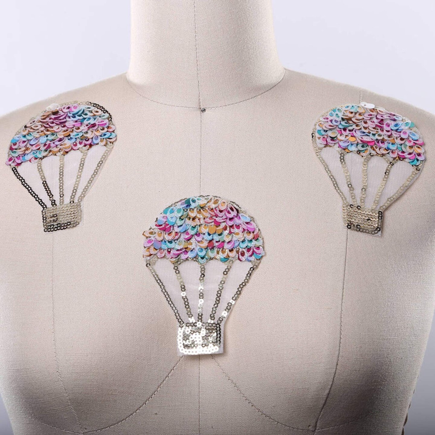 1 Sequin Hot Air Balloon Patch for Jackets Bags Crafts with Antique Gold Scaled Details