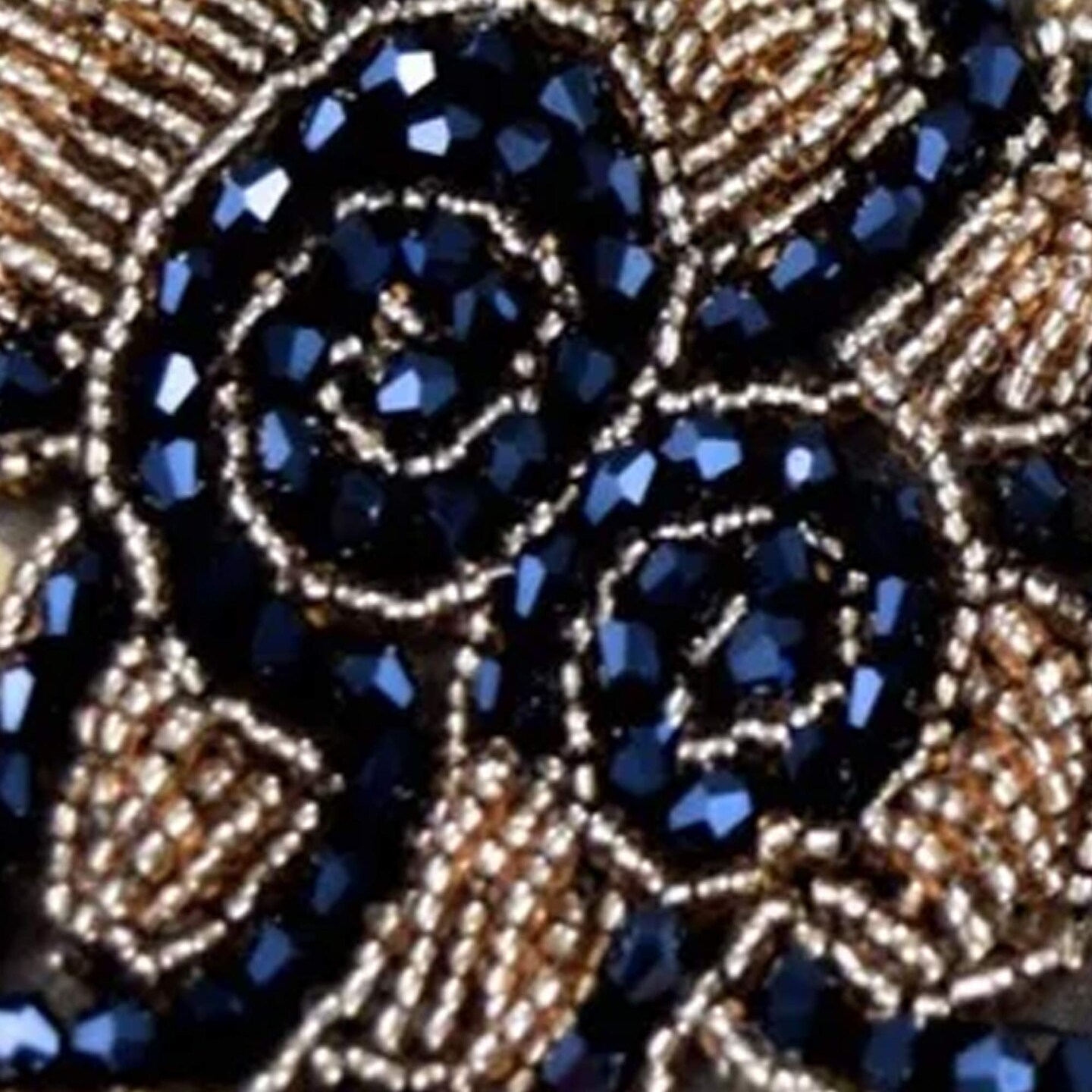1 Patch 3.75" Rose Navy Champagne Rhinestone Beaded Applique Patch for Dresses and Crafts