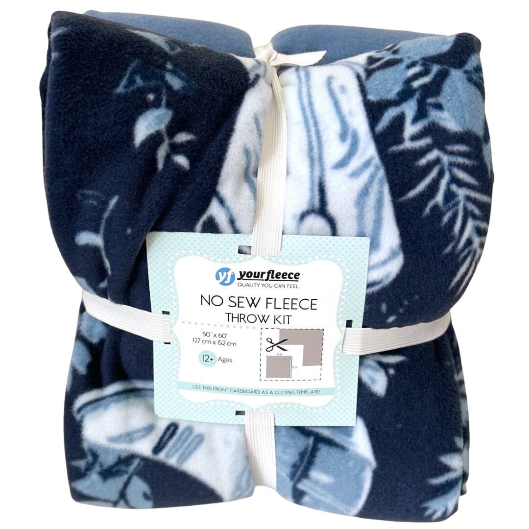 Country Cowboy Boots and Hats Anti-Pill Premium No-Sew Throw Fleece Fabric Kit (50x60)