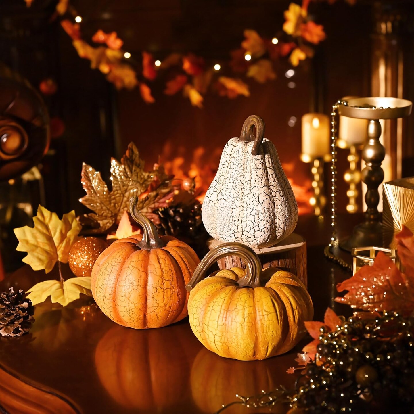 Fall Pumpkin Table Decor - Cracked Pumpkin