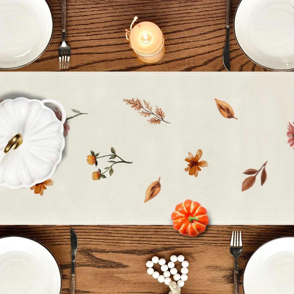 Fall Floral Table Runner 13x72 Inch, Autumn Fallen Leaves Decor- (Multicolor, 13&#x22; x 72&#x22;)