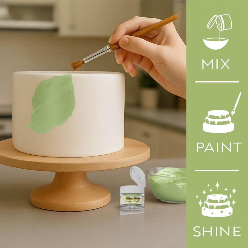 Bakell - Neon Green Luster Dust (4g, 1x Jar) Edible Vegan Dust & Paint for Baking, Desserts and Beverages