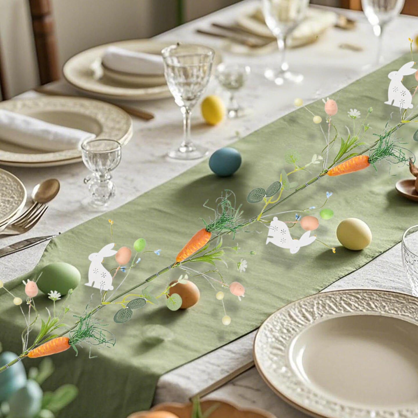 4 FT Easter Garland-Bunny & Carrot Garland Decorations for Mantle, Spring Artificial Garland with Easter Pastel Eggs for Indoor Home Fireplace Table Centerpiece Party Décor