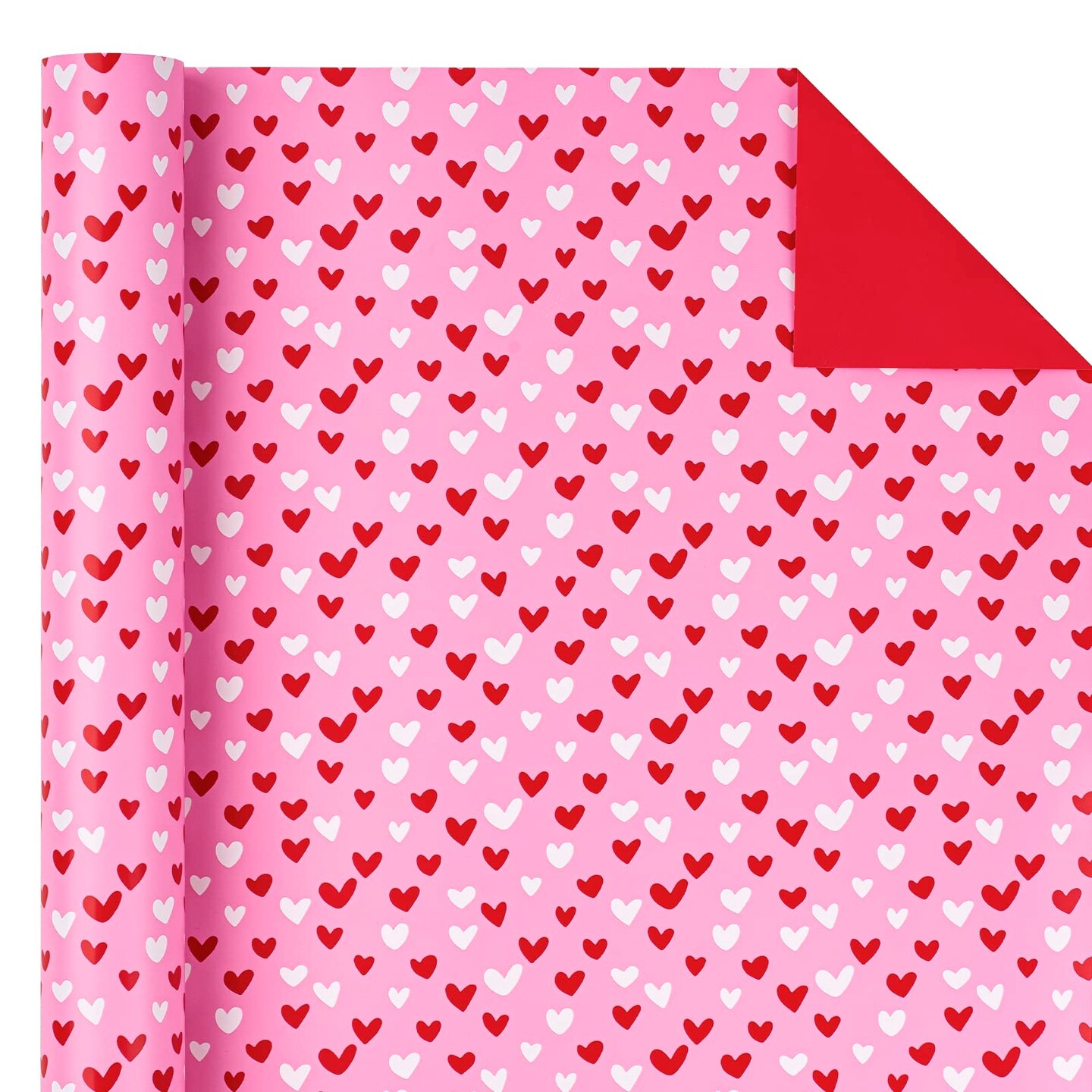 Reversible Valentine's Day Wrapping Paper - Mini Roll - 17 Inch X 33 Feet - Pink and Red Heart Design for Valentine's Day, Anniversary, Birthday, Wedding, Baby Shower