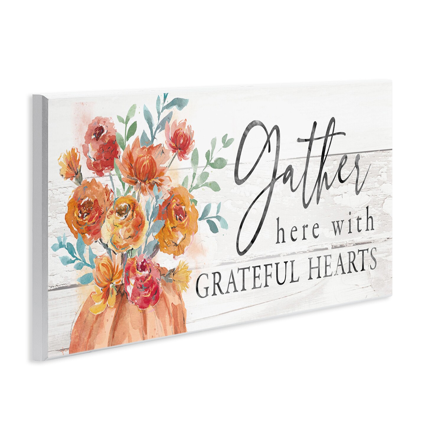 Gather Grateful Hearts Seasonal Harvest Rustic Phrase Wall Plaque Art