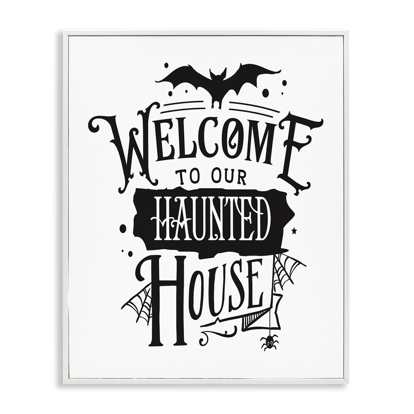 Welcome Haunted House Halloween Bat Spider Webs Framed Giclee Art