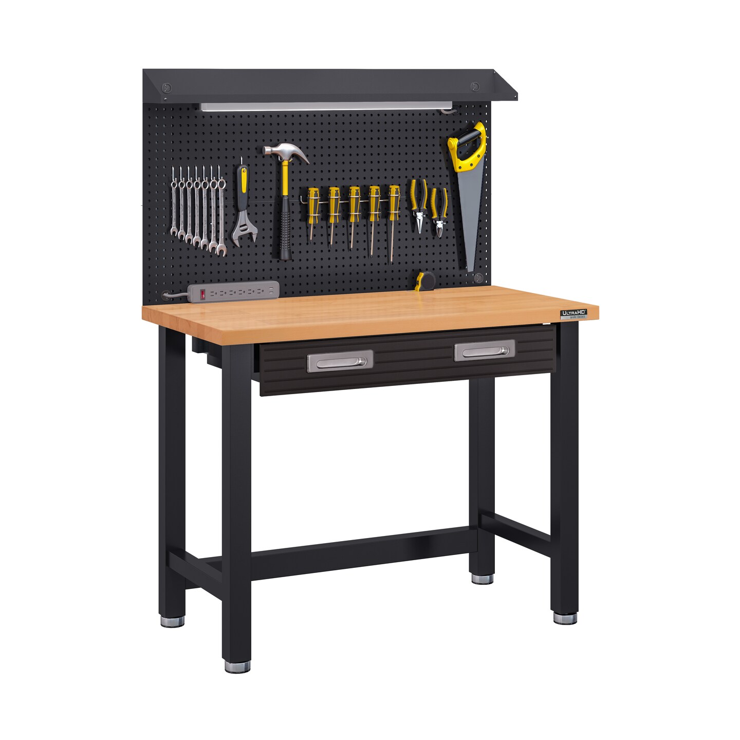 Seville Classics UltraHD Lighted Workcenter w/ Wood Top and Pegboard