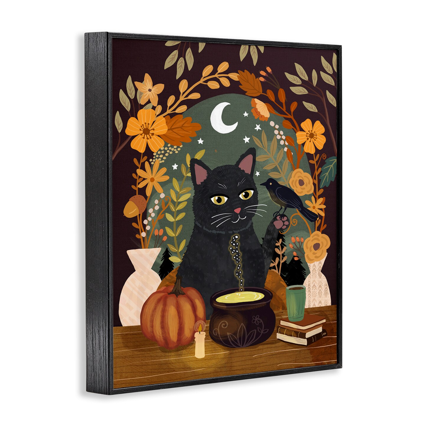 Autumnal Cat &#x26; Cauldron Framed Giclee Art